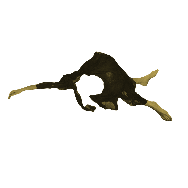 Yellow illustration on black background showing random collage of human body parts